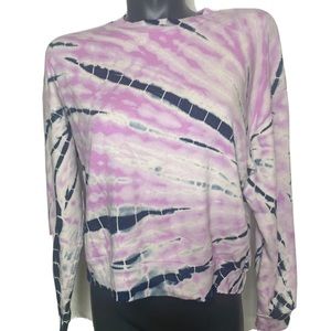 Monrow Sweatshirt New Purple and White Bamboo Burst Tie Dye Boxy Small